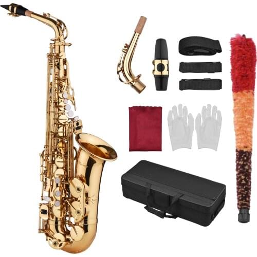 Saxophone Sax Eb Be Alto E Flat Brass sax Carved Pattern on Surface Plastic Mouthpiece with Gloves Cleaning Cloth Brush Straps