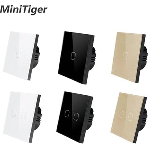 MiniTiger EU/UK standard Touch Switch White Crystal Glass Panel Touch Switch 1 Gang 1 Way Light Wall Only Touch Function Switch