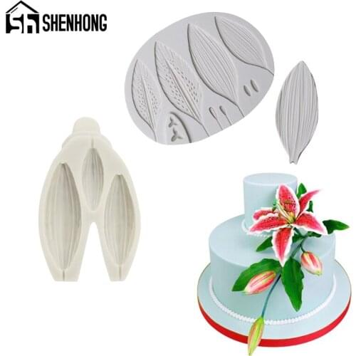 SHENHONG Lily Flower Silicone Cake Mold Party Leaf Bud Lace Pattern Paste Sugar Craft Chocolate Fondant Pastry Decorating Mould