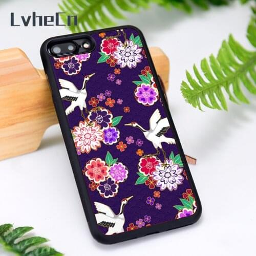 LvheCn Silicone Rubber Phone Case Cover for iPhone 6 6S 7 8 Plus X XS XR 11 12 Mini Pro Max Japanese Kimono Pattern