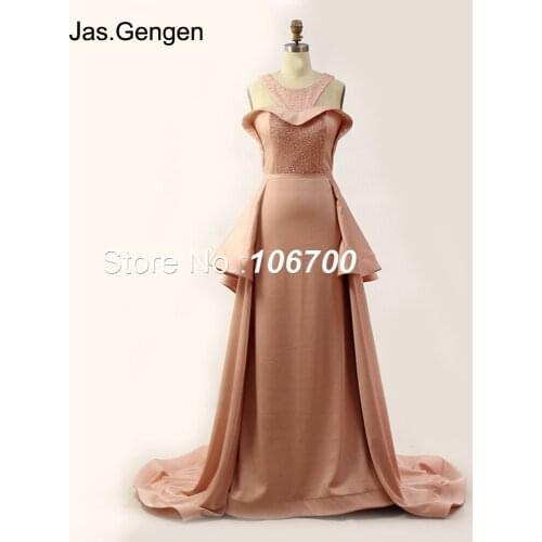 Two Pieces Detachable Evening Dress Crystal Stone Beading Crepe Ruffle abendkleider 2018 neu 1151B