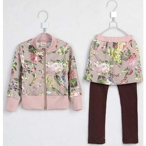 Spring Little Girls Floral Print Long Sleeve Sweater Pantskirt Baby Girls Cotton Clothing Set Girls Clothing 2868
