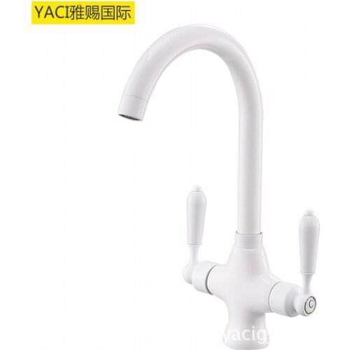 Vidric New / painted white / ceramic / double handle / dual control / single hole / kitchen faucet