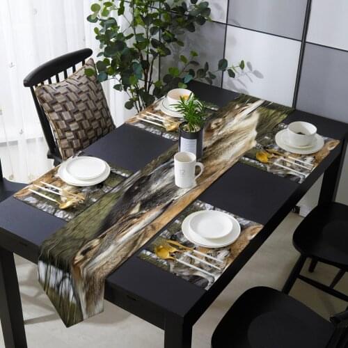 Wolf Forest Animal Table Runner Table Mats Cover For Home Wedding Banquet Festival Party Catering Hotel Table Decoration