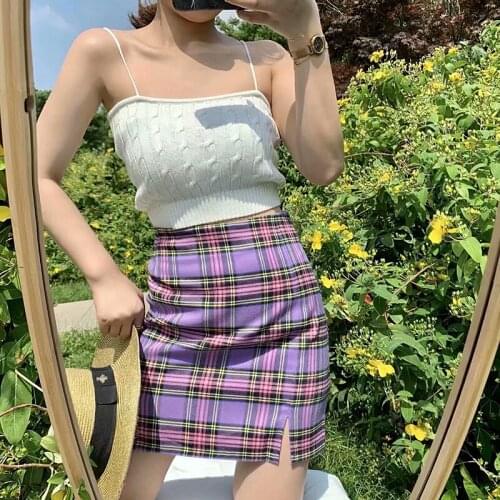 2021 Women Summer Vintage Cute Kawaii Plaid Mini Skirt Fashion High Waist Ladies Short Skirts Harajuku Korean Style Faldas Mujer