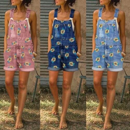 Womens Jeans Shorts 2020 Summer Loose Hot Pants Student flower embroidery Denim Strap Shorts Female Ripped Jeans Bib overalls 3X