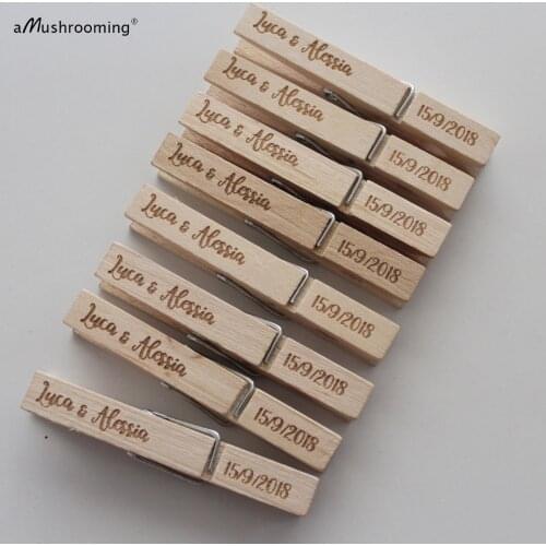 Engraved Wooden Clothes Pins Personalized baby bridal shower favors Custom Gifts Engraved Wood Clips Wedding Birthday Party 3"