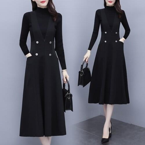 Womens big plus size L-5XLdress 2020 autumn XXL XXXL 3XL XXXXL 4XL black long sleeves Business office ladies work wear dresses