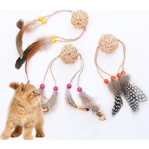 1pcs Cat Toy Cat Scratch Chew Ball Funny Feather Rattan Sisal Cat Interactive Playing Ball Toys For Cats Kitten Pet Products