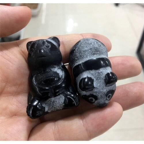 1pcs Lovely natural black agate hand carved cute animal panda home decoration Christmas gift energy crystal