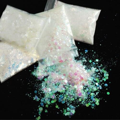 10g Mix Hexagon Shape Nail Sequins For Manicure Mermaid AB Colorful Chunky Glitter Chameleon Flake Nail Art Decorations Supplies