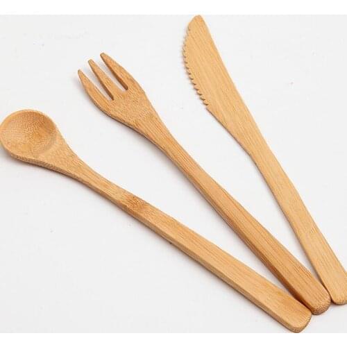 3Pcs/Set Eco-friendly Japanese Portable Cutlery Set Bamboo Dinnerware Set Knife Fork Dinner Tableware Set LX4250