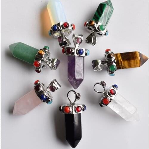 7 Chakra Natural amethysts tiger eye Quartz Obsidian pendant for diy Jewelry making necklace Accessories 6pcs/lot Wholesale