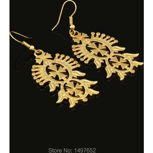 Adixyn Newest Ethiopian Cross Dangle Earrings / Gold Color Drop Earrings Habesha Eritrea jewelry for African Women Gifts