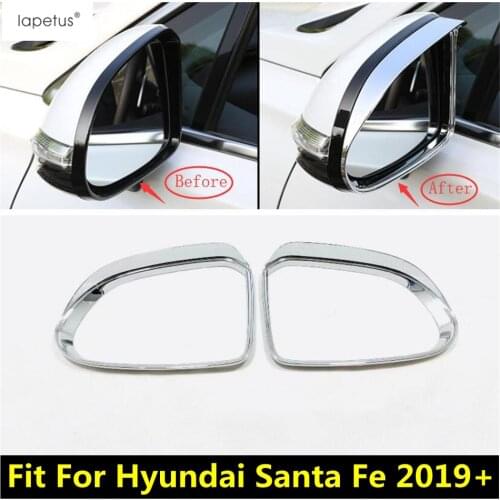 Lapetus Accessories Fit For Hyundai Santa Fe 2019 ABS Rearview Mirror Rain Eyebrow Shade Rainproof Blades Molding Cover Kit Trim
