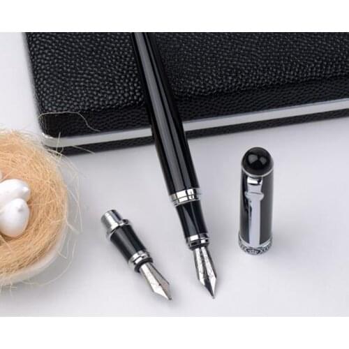 Duke D2 Black / Silver Clip D2 Medium Nib Fountain Pen With 1pc Calligraphy Fude Bent Nib Interchangeable Brand New Set