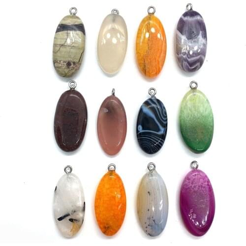 Natural Stone Oval Agate Amethyst Rose Stone Color Polished Pendant for DIY Making Necklaces Bracelets Jewelry Accessories
