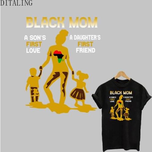 Black Mom Patch On Clothing DIY Washable Sticker Iron On Transfers Patches Kids First Love Mom Applique On Clothes Decal Sticker