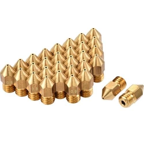 Uxcell 0.8mm 3D Printer Nozzle M6 Thread for MK8 1.75mm Extruder Print, Brass 30 Pcs