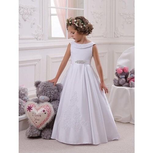 Grace Round Neck Sleeveless A Font Dyeing Party Wedding Full Dress , Fit 2-12 Year Lace Ruffles Flower Girl Kids Evening Dresses