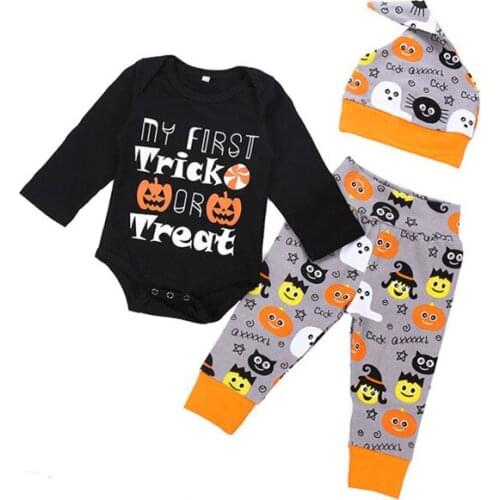 Halloween Infant Clothes Long Sleeve Baby Boy Romper+Pant+Hat 3 PCS Outfits Thanksgiving Costume Newborn Baby Clothing for D0922