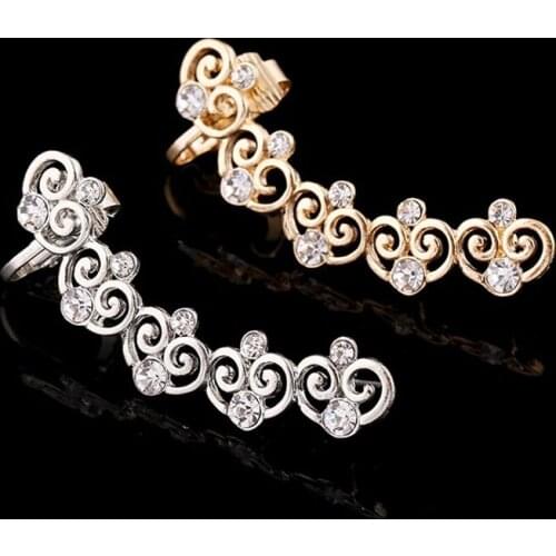 ZLDYOU Personality Statement Zinc Alloy Ear Cuff Gold Silver Plated Pave Crystal Earcuffs Hollow Out Charm Zircon Clip Earrings