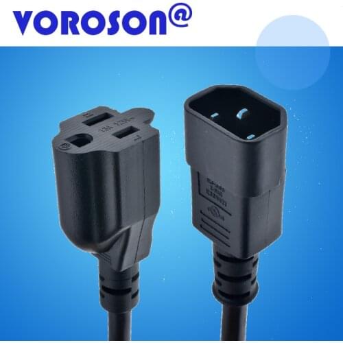 IEC 320 C14 Male Plug to NEMA 5-15R 3 Prong Female PC Power Adapter Cable 16AWG SJT Durable Extension Cable 15A Black 0.3M