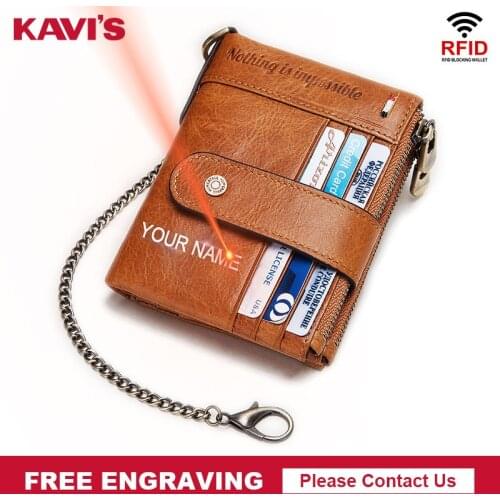 KAVIS Leather Wallet Men Wallets Short Coin Purse Male RFID Slim Card Wallet Casual Multi-function Card Bag Walet Free Engrave