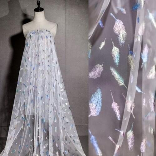 Feather Print Lace Fabric For Evening/Wedding Dress Organza Lace Trim Diy Dance Clothing Sew On Garment Accessories Fabric