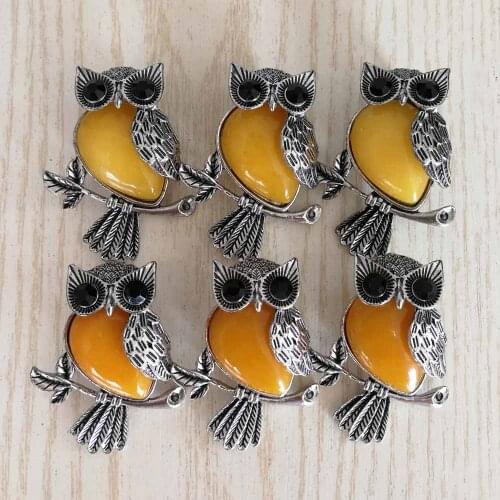 Fashion Vintage copper Plated Owl yellow stone pendants for jewelry making wholesale 12pcs/lot