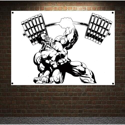 Man Body Building Wallpapers Wall Hanging Muscular Body Poster Canvas Painting Home Decoration Exercise Banner 4 Grommets Flag 3