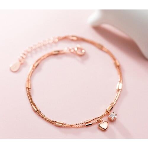 Authentic REAL. 925 Sterling Silver Jewelry Double Rows layered STAR &Heart Straight lucky bar chain Bracelet GTLS933