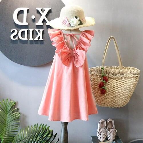 Girl Bow Tie Backless Dress Children Girls Princess Party Dresses Summer New Lovely Baby Girl Ruffles Vest Dress Girls Clothes