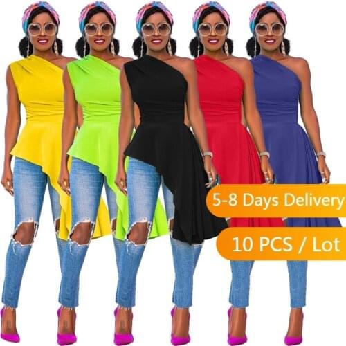 One Shoulder Long Blouses Women Casual Korean Summer Party Streetwear Asymmetrical Blouses Shirts for Womens Tops and Blouses
