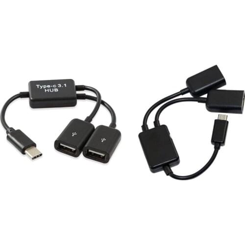 Retail 1 Pcs Type C OTG USB 3.1 Male to Dual 2.0 Female OTG Charge 2 Port HUB Cable Y Splitter & 1 Pcs Micro-USB Host Cable,Micr