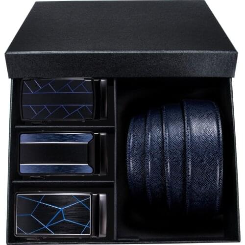 Blue Belt for Men Real Cowhide Belt Strip Automatic Slide Buckle Durable Belt Gift Set for Business Wedding Male Belt Barry.Wang