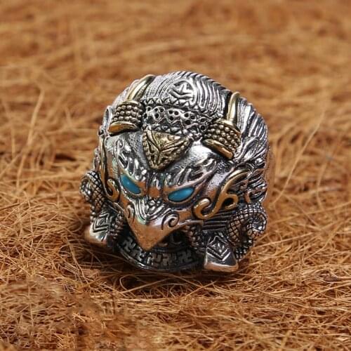 92100%925 sterling silver exaggerated personality retro Thai silver ring with turquoise desert condor ring
