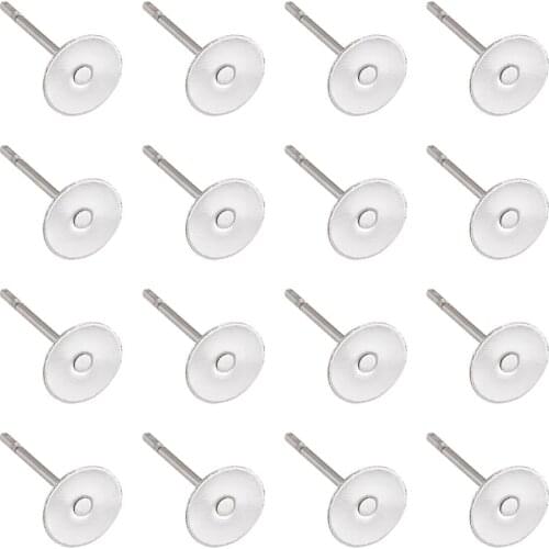 50pcs 5/6/8mm Stud Earrings 304 Stainless Steel Flat Round Blank Peg & Post Ear Studs For Jewelry Making Earrings Findings