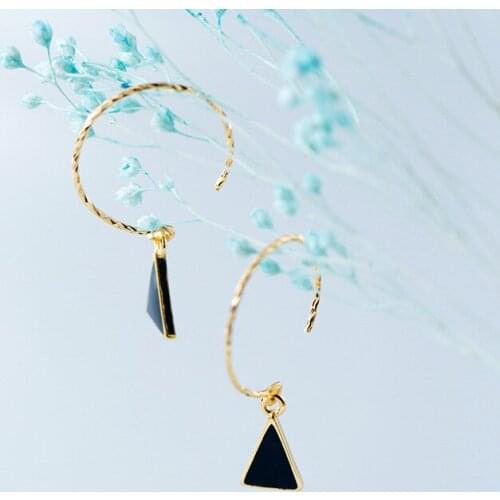 Elegant Enamel Black Triangle Hook Dangle Earrings Jewelry Gifts for Women Mother Solid 925 Sterling Silver Pendientes