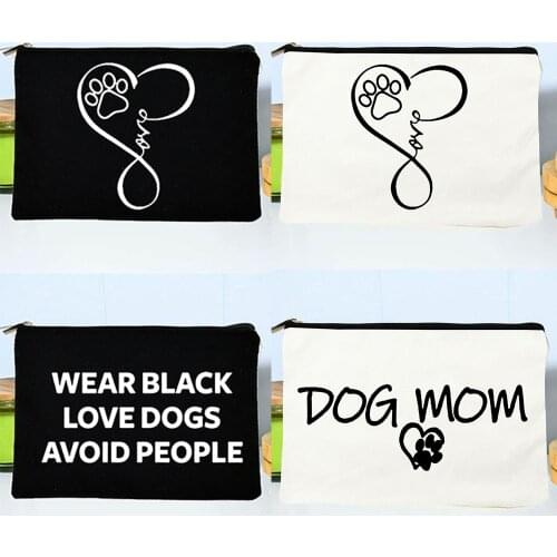 Dog Mom Lovely Print Cosmetic Bag Cute Fashion Makeup Purse Eco Canvas Lipstick Bag Harajuku women Zipper Reusable Travel Cases