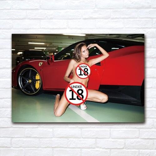 Sports Car Sexy Girl Poster Print for Home Decor Wall Art Picture For Living Room Decor Canvas Painting