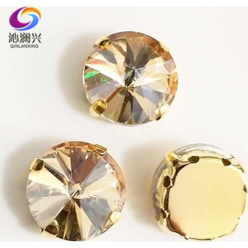 Golden champion round shape golden bottom AAA Glass Crystal sew on claw rhinestones with holes,Diy Clothing accessories SWRG05