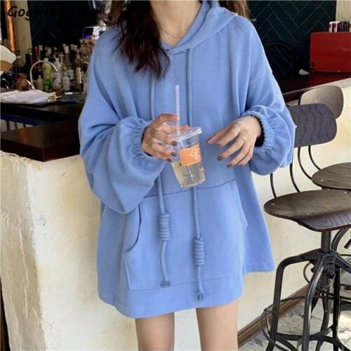 With Hat Hoodies Women Chic Korean Style Simple Spring Autumn Oversize Solid Front Pocket Trendy Streetwear Leisure Sweatshirts
