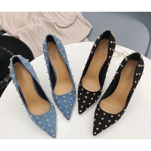 Women High Heels Shoes New Female Pumps Fashion Metal Office Ladies Working Shoes Solid Pointed Toe Dress Shoes Spring W37-76