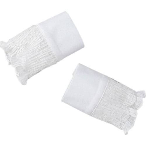 Women Winter Double Layer Horn Cuffs Bracelet Floral Lace Ruffled Fake Sleeves H9ED