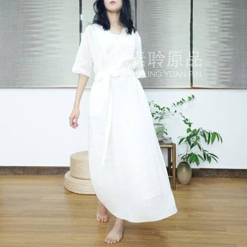 Dress women 2020 spring and summer New Ramie slant skirt fresh literature lace up cotton womens Jumpsuit long skirt s794