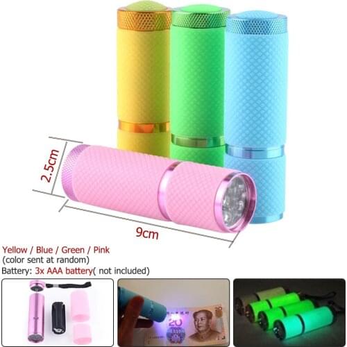 1Pc 395nm UV 9 LED Flashlight Portable Nail Gel Curing Backlight Torch Ultra Violet Currency Detector Light lantern UV Flashligh