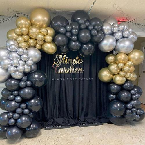 143pcs Matte Black Balloon Arch Wedding Decoration Chrome Silver Metal Gold Balloon Garland Kit Baby Shower Birthday Party Decor