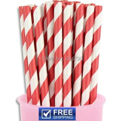 200pcs Red Striped Paper Straws for Christmas,Party Cake Pop Sticks Mason Jar Straw,Party Supplies,Decorative Paper Goods