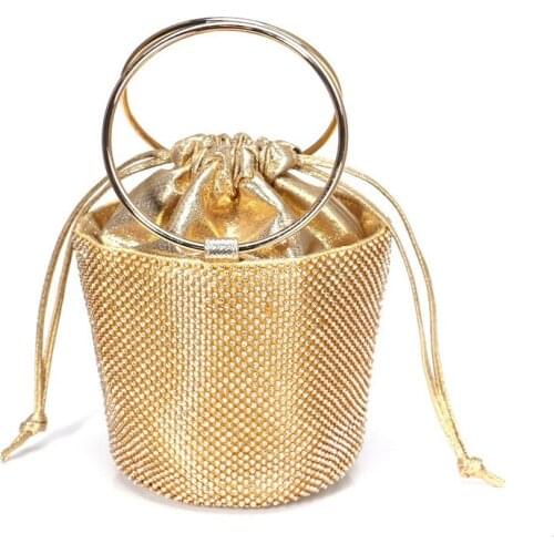 2019 Luxury Fashion Women Ladies Simple Casual rhinestone Small Bucket bag Crystal Gold Silver Party Wedding Evening Bags Purses